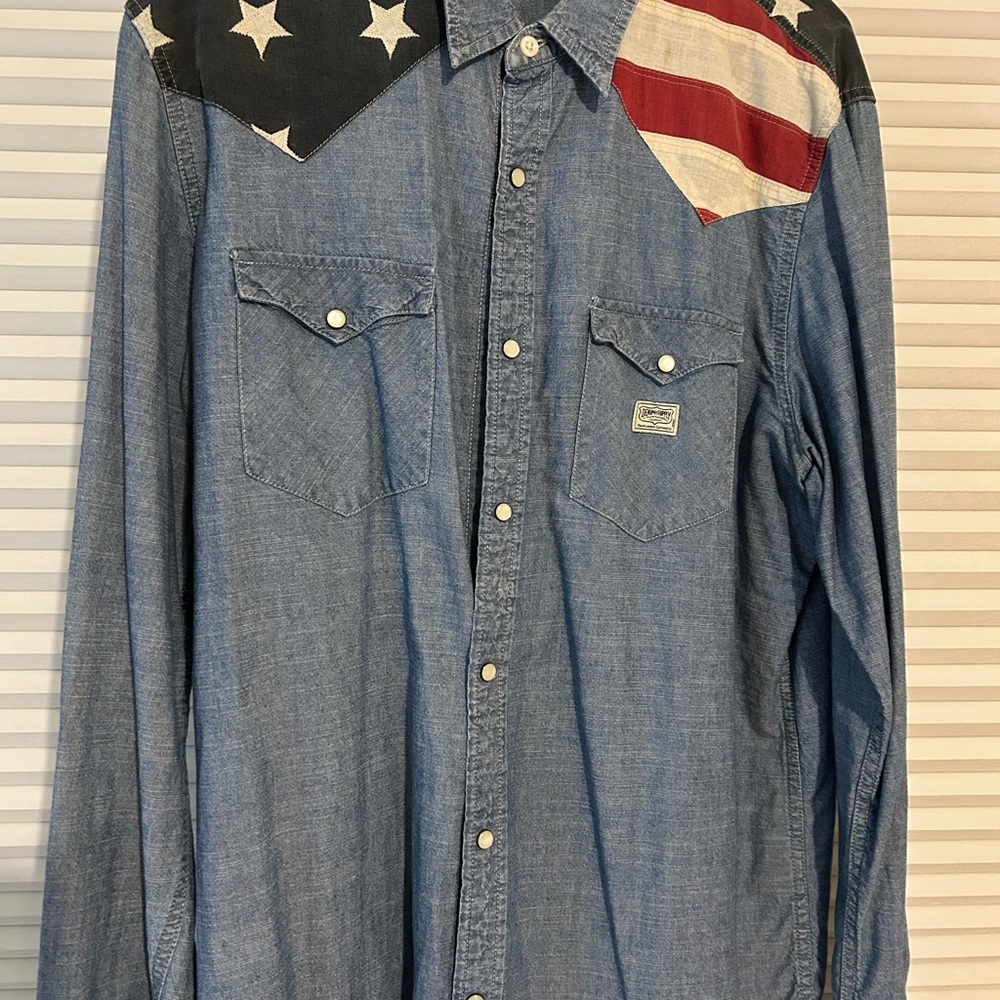 Denim & Supply Ralph Lauren Blue and Red Casual Button Down Shirt